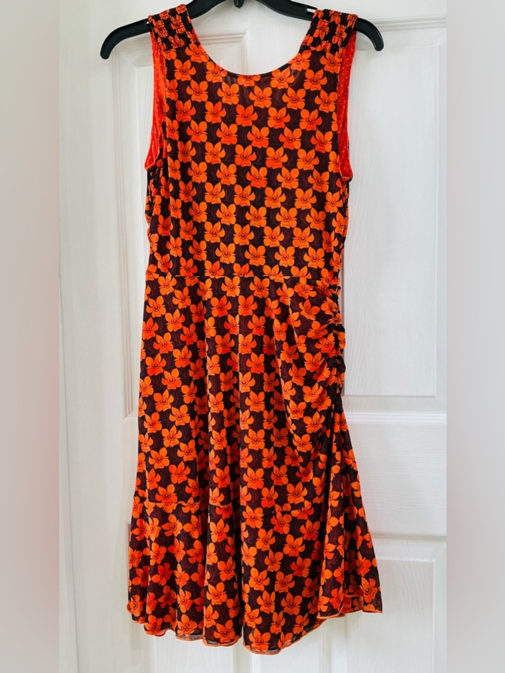 CAbi Orange and Navy Floral Midi Dress